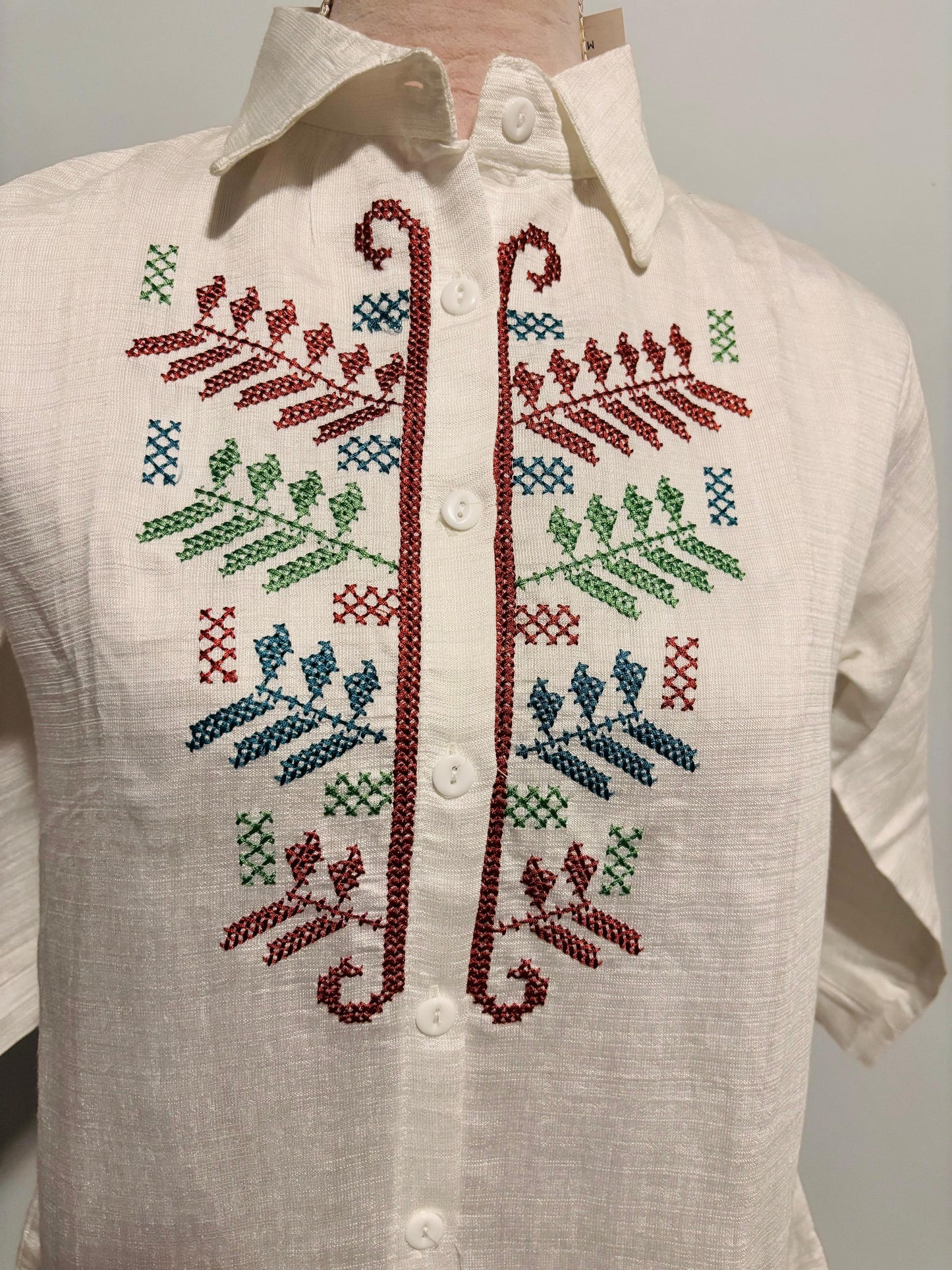 Linen Embroidered White Blouse in Large Size