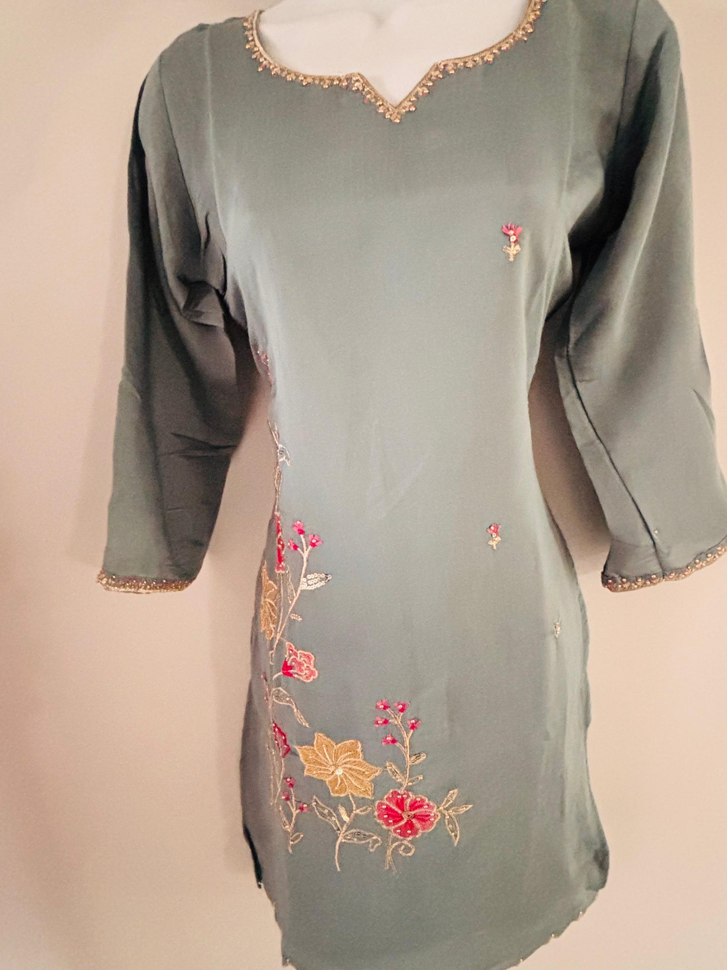 Silk Coord Set with Embroidered bottom