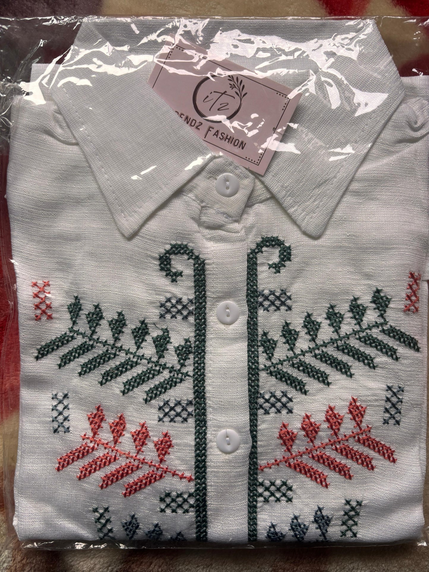 Linen Embroidered White Blouse in Large Size