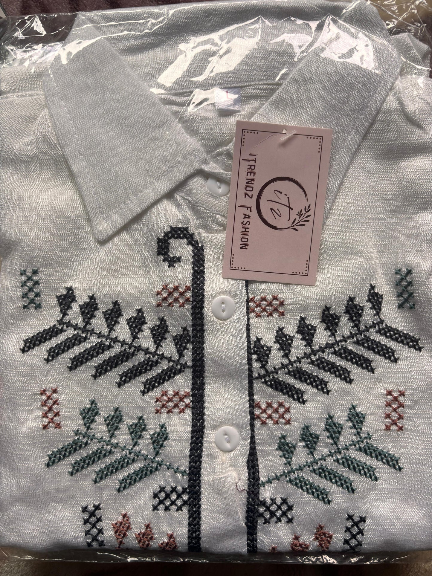 Linen Embroidered White Blouse in Large Size