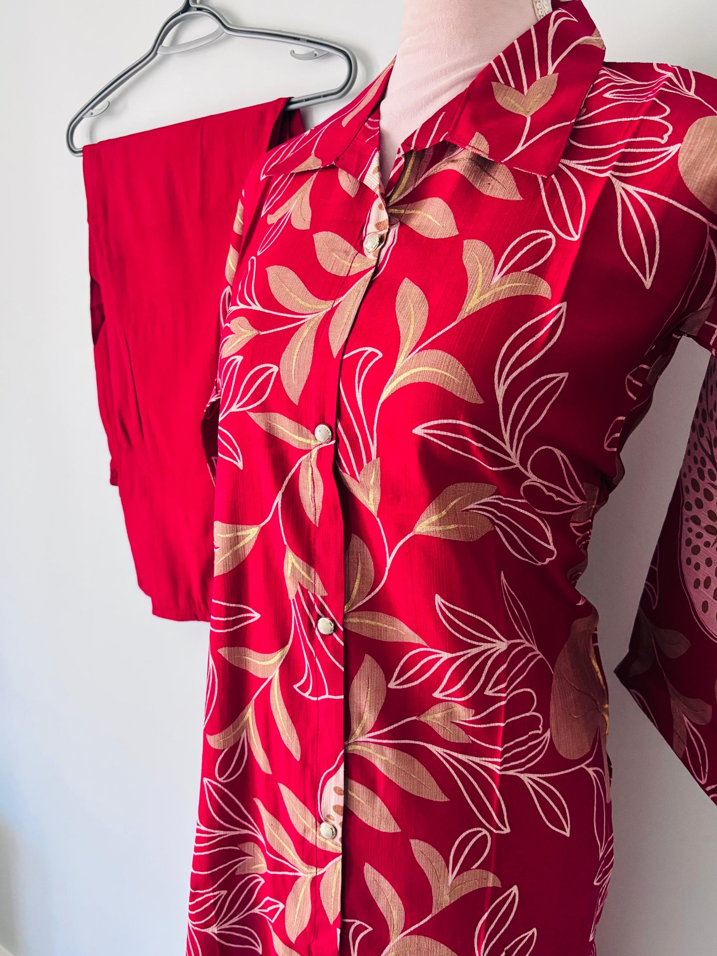 Cotton Long Kurti with Bottom in Red