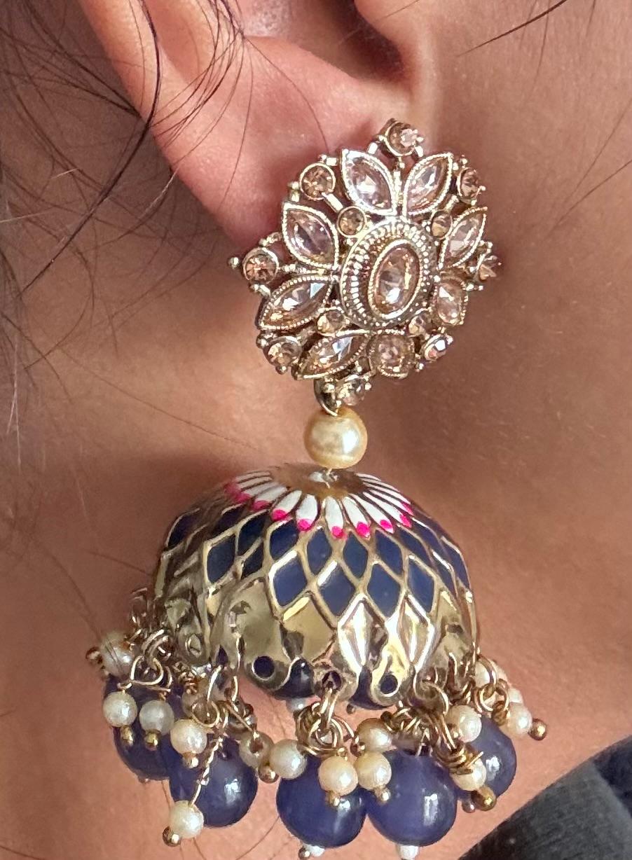 Ornate Gold and Blue Jhumkis