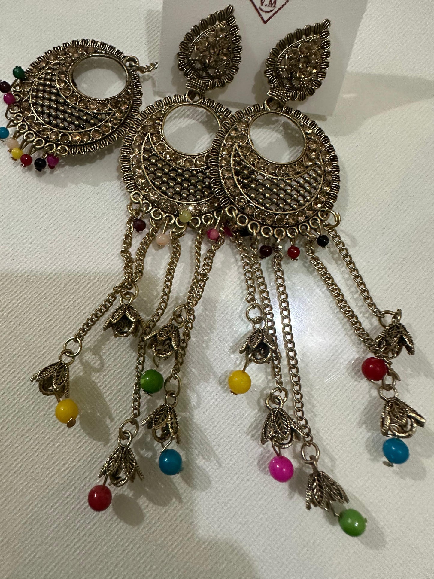 Hanging Strings Earrings with Tikka