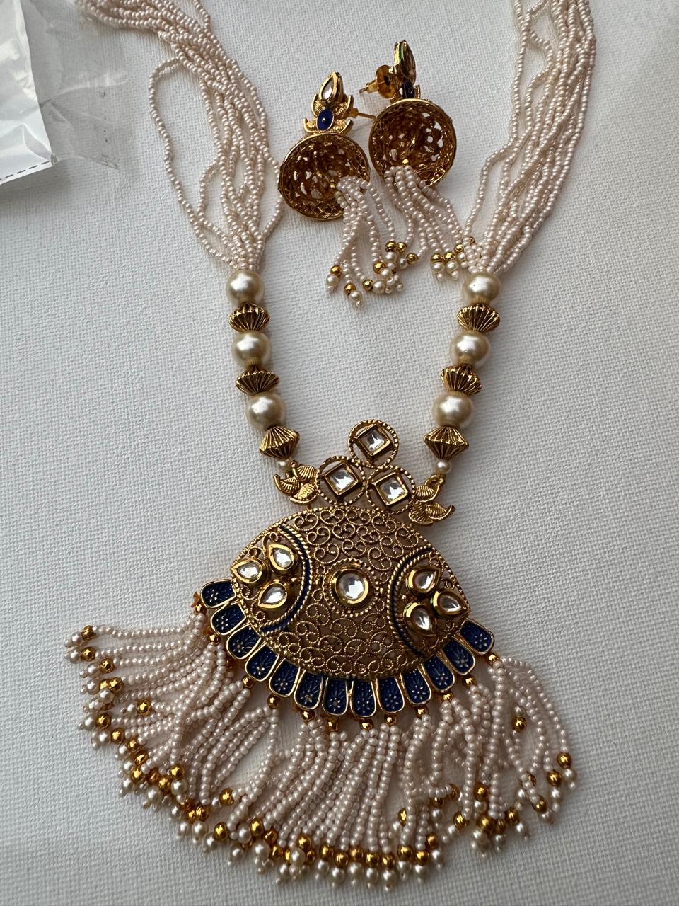 Kundan Long Necklace with Earrings