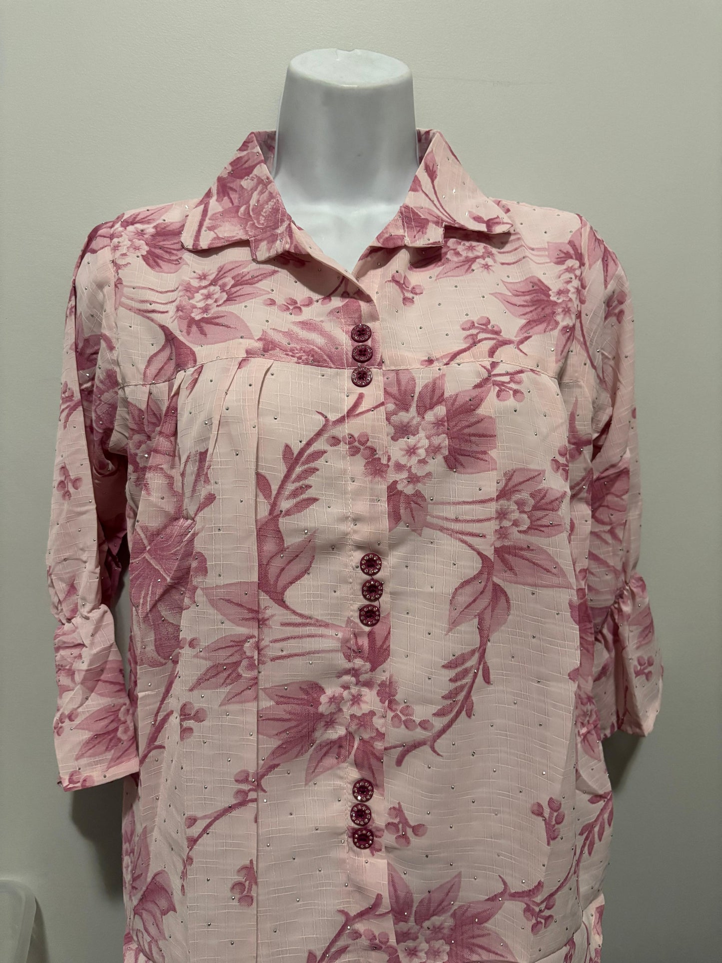 Floral Pleated Shirt with beads