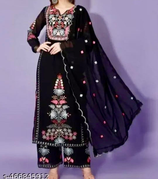 Black Embroidered Plazo Suit (XXL)