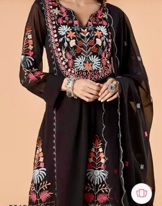 Black Embroidered Plazo Suit (XXL)