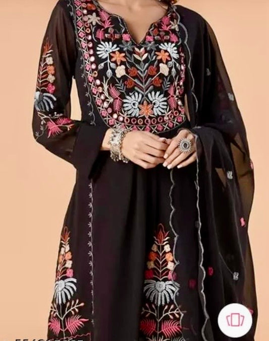 Black Embroidered Plazo Suit (XXL)