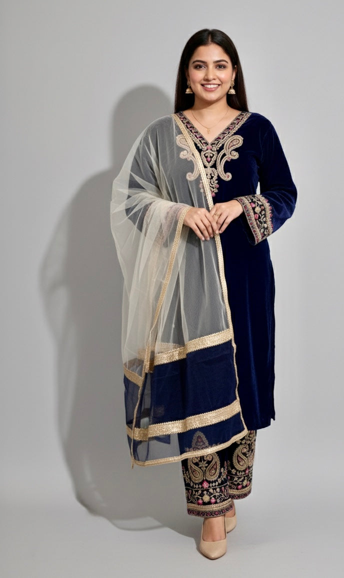 Navy Blue Kurta and Trousers