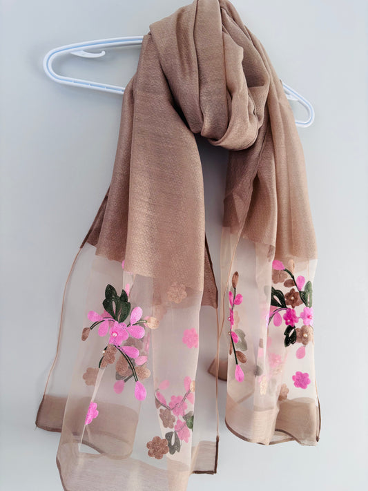 Embroidered Silky scarf