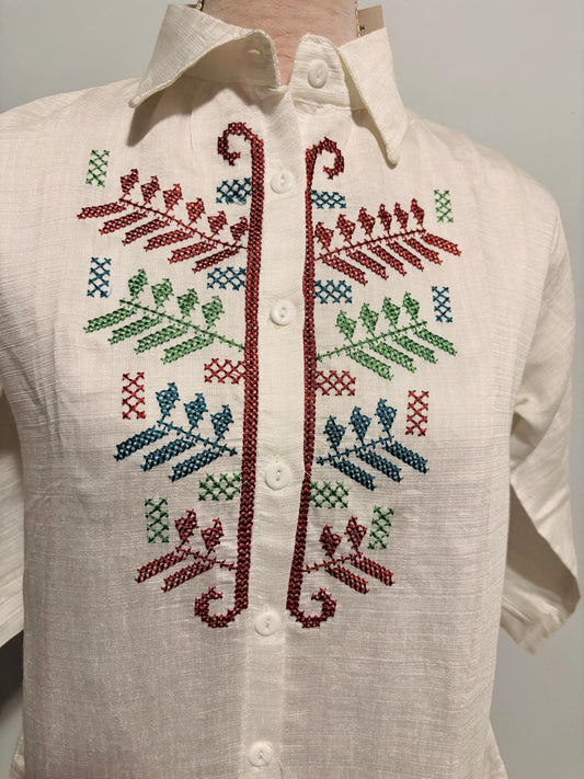 Linen Embroidered White Blouse in Large Size