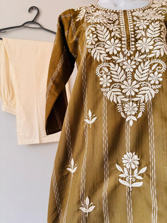Olive Chikankari Coord set