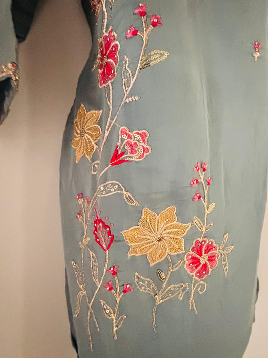 Silk Coord Set with Embroidered bottom