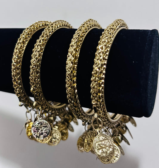 Oxidized Golden Bangles - 2 Piece