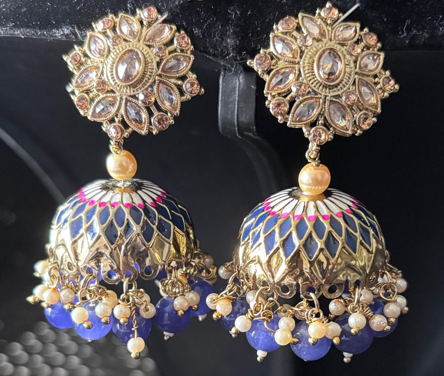 Ornate Gold and Blue Jhumkis