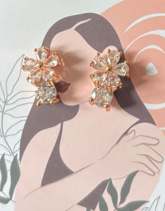 Clear Gemstones Flower Studs