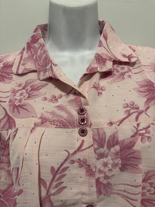 Floral Pleated Shirt with beads