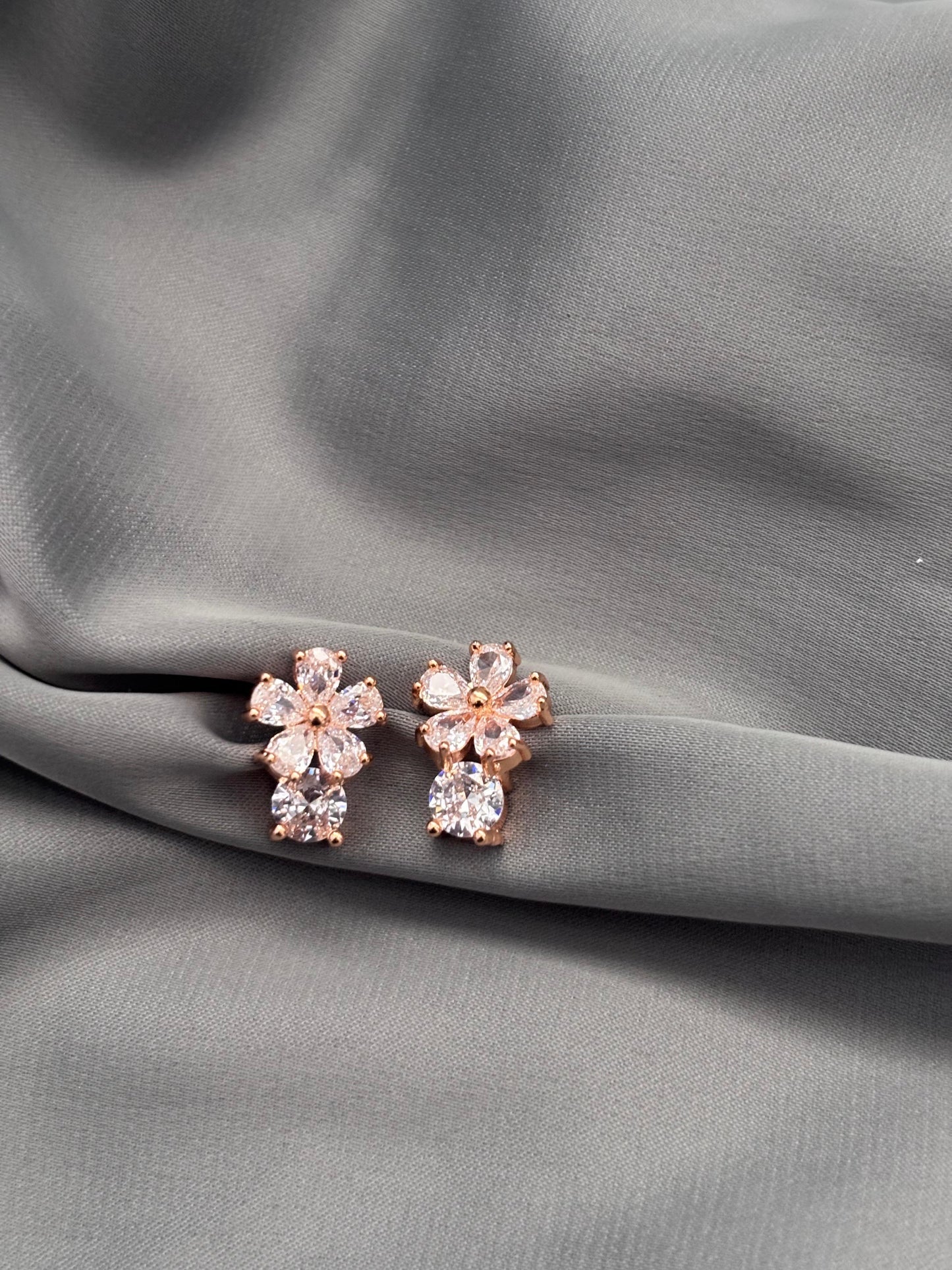 Clear Gemstones Flower Studs
