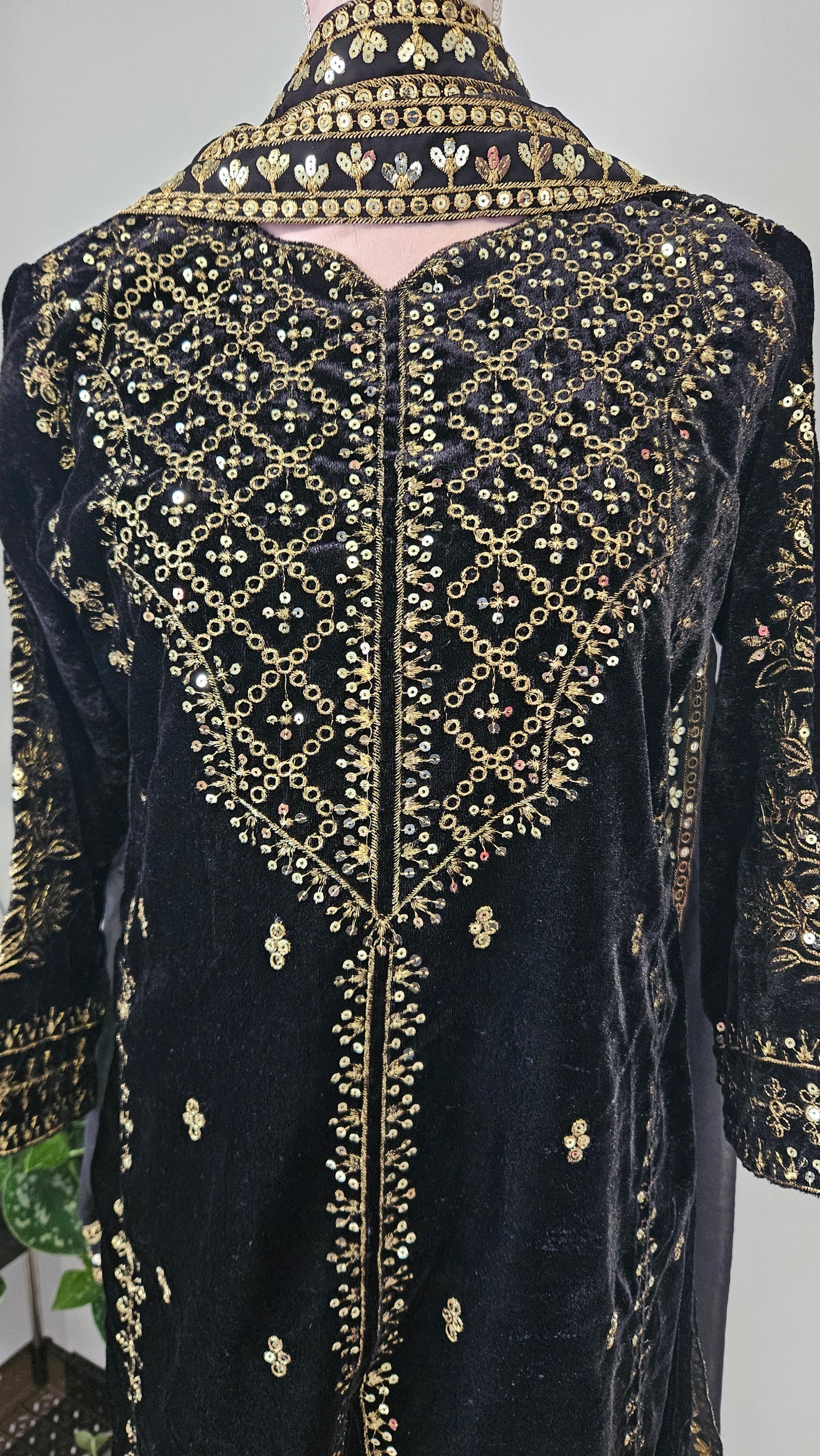 Black Embroidered Suit Velvet