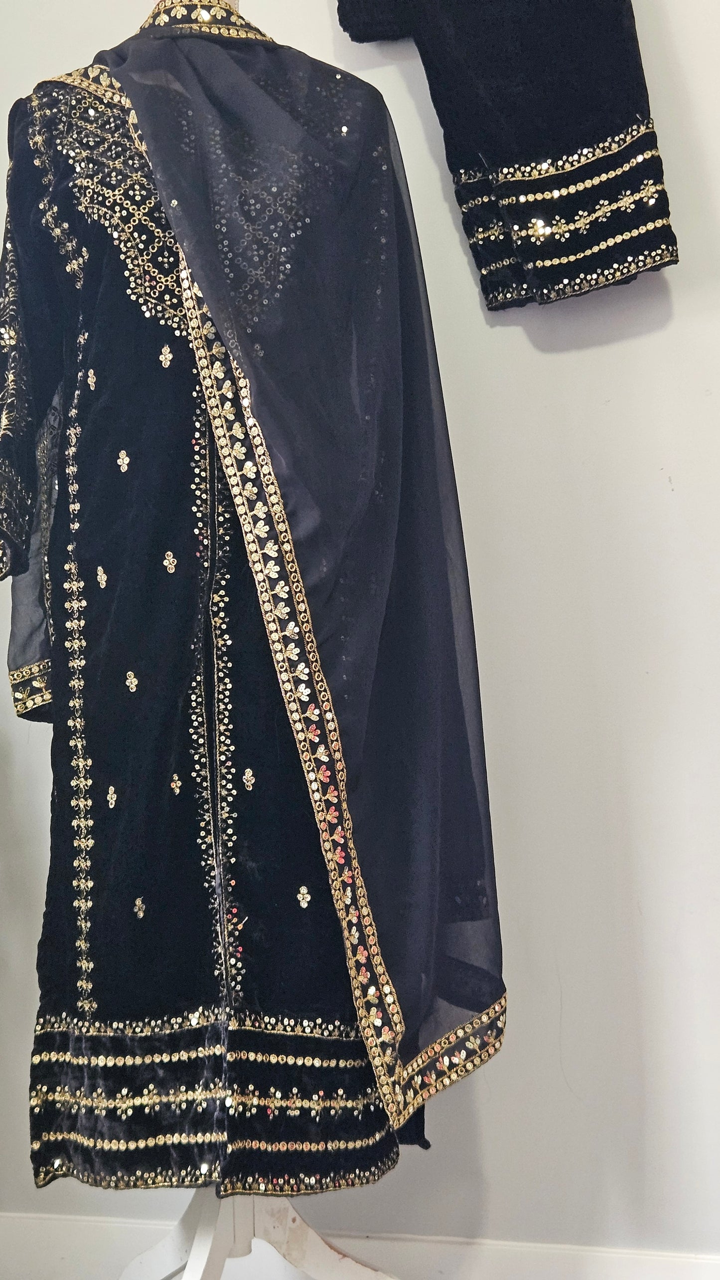 Black Embroidered Suit Velvet