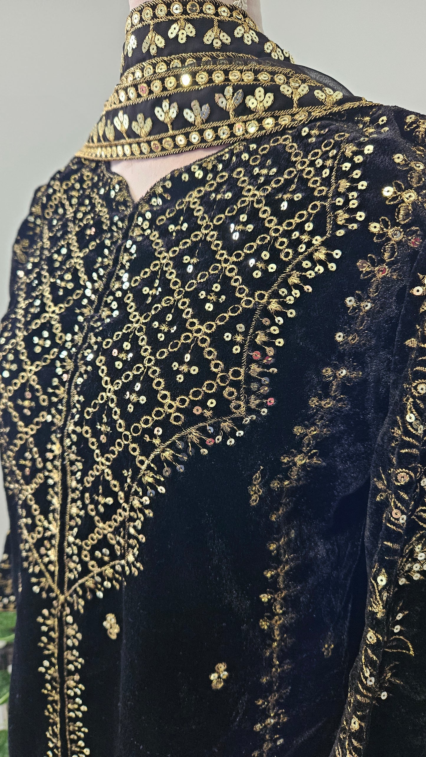 Black Embroidered Suit Velvet
