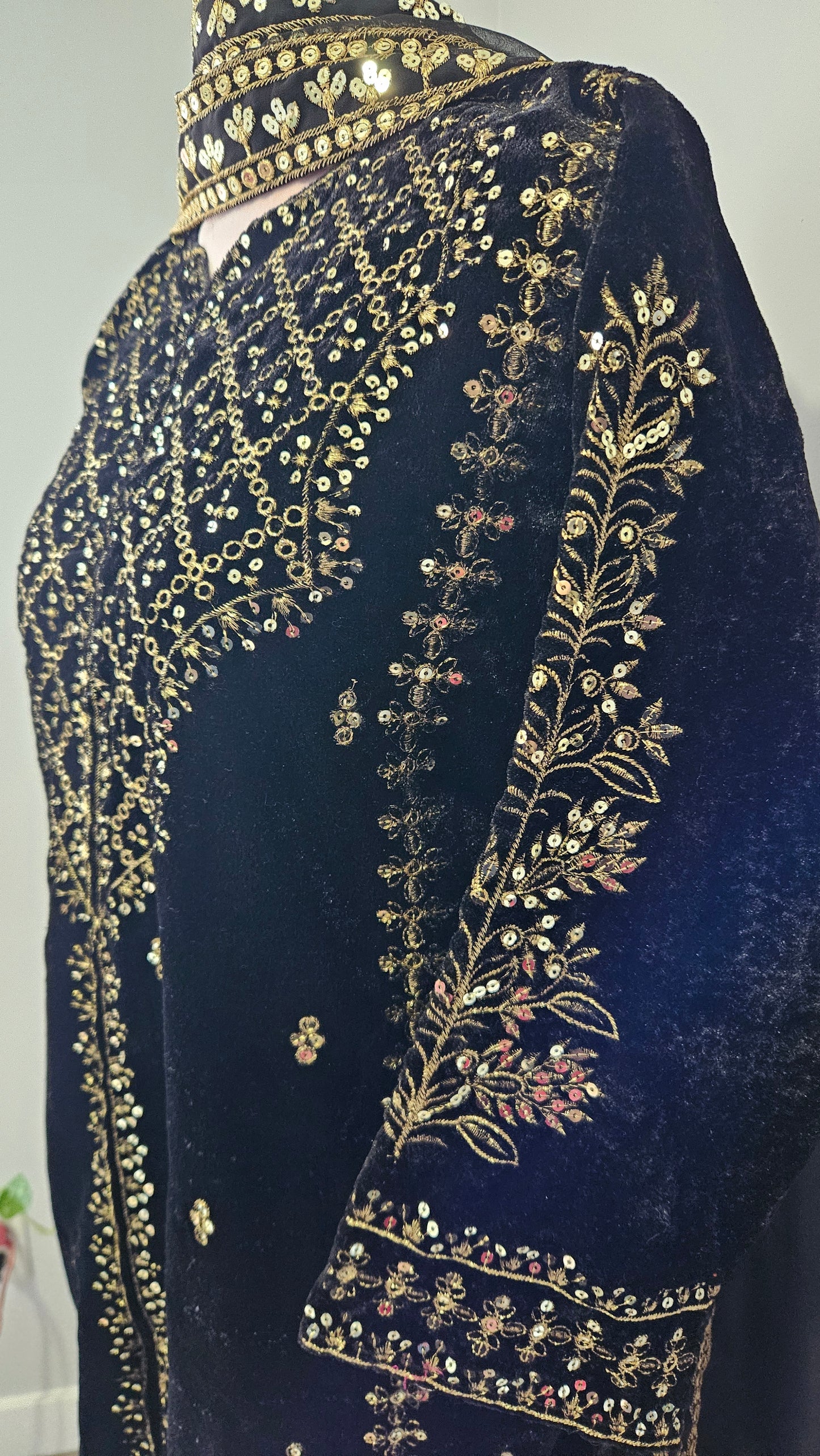 Black Embroidered Suit Velvet