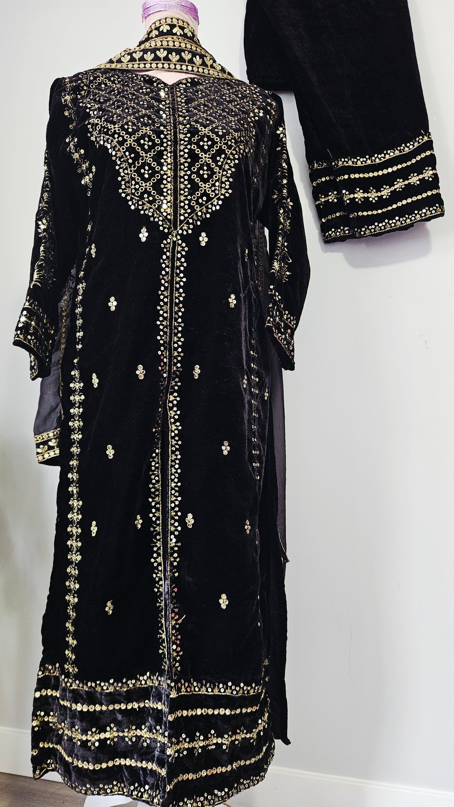 Black Embroidered Suit Velvet